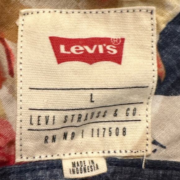 Levi's Mens Large Navy Blue Floral Button Down Short Sleeve Cotton Shirt - Picture 3 of 7